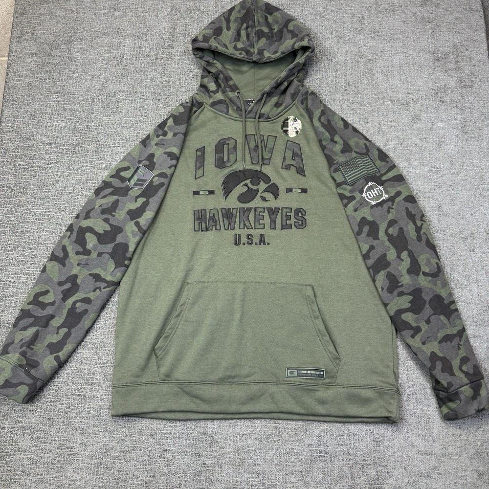 Iowa Hawkeyes Camo Hoodie Mens Medium Green OHT Military Colosseum Sweatshirt